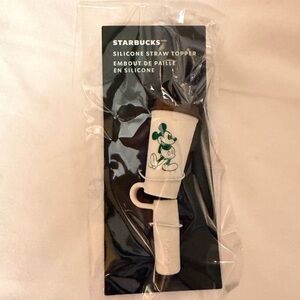 Disney Starbucks Green and White Straw Topper with Mickey Character Design